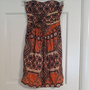 2/20 Xhilaration Strapless Orange Print Mini Dress